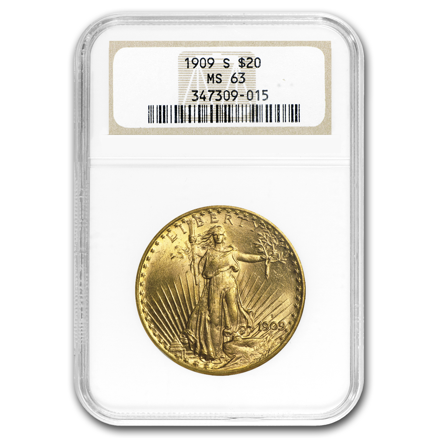 Buy 1909-S $20 Saint-Gaudens Gold Double Eagle MS-63 NGC