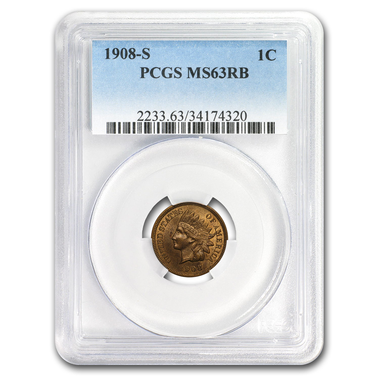 Buy 1908-S Indian Head Cent MS-63 PCGS (Red/Brown)