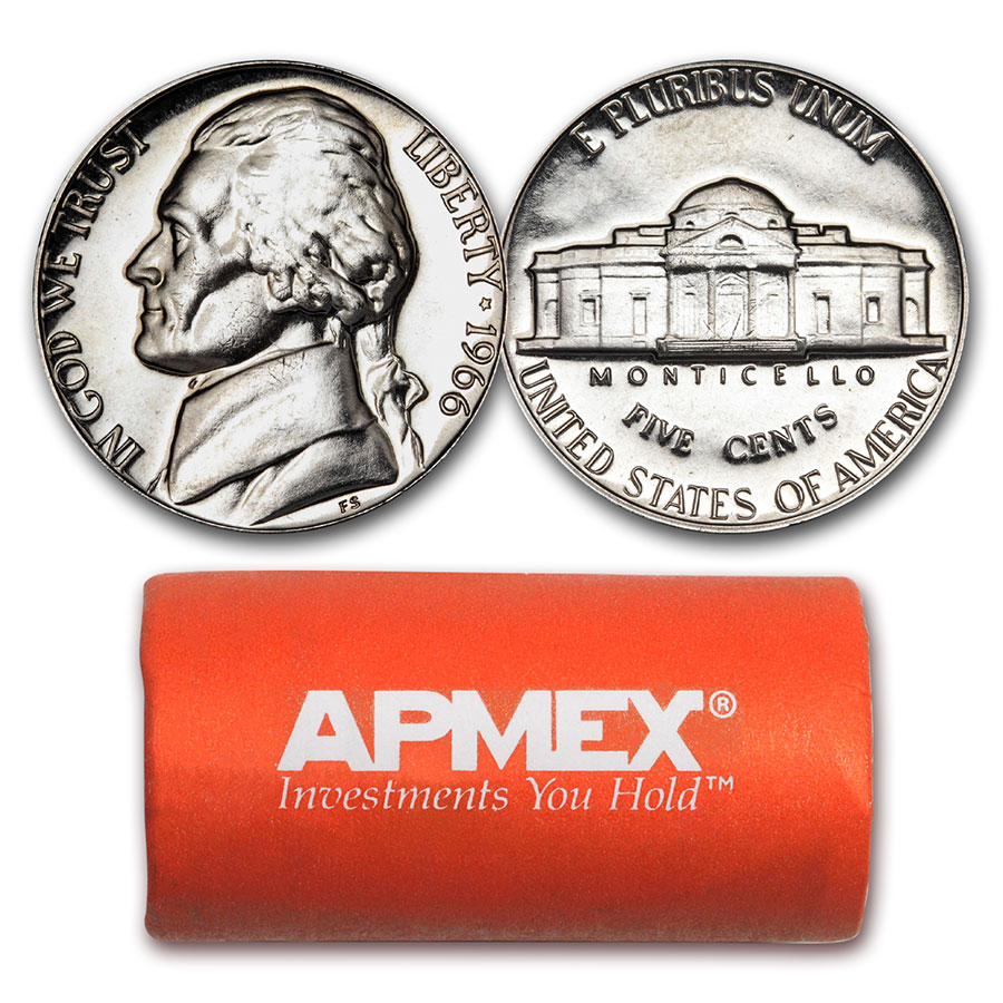 Buy 1966 Jefferson Nickel 40-Coin Roll SMS