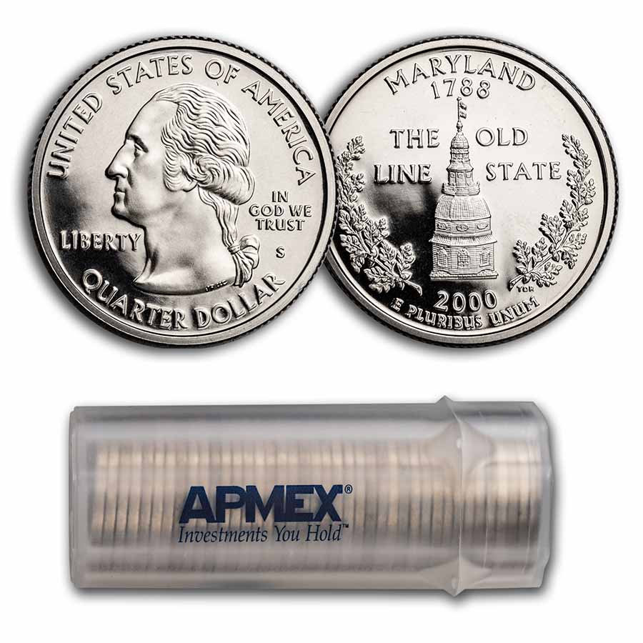Buy 2000-S Maryland Statehood Quarter 40-Coin Roll Proof (Clad)