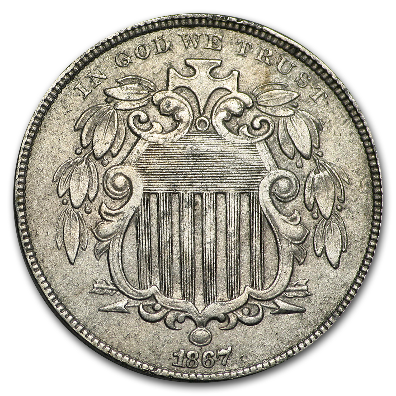 Buy 1867 Shield Nickel w/o Rays AU