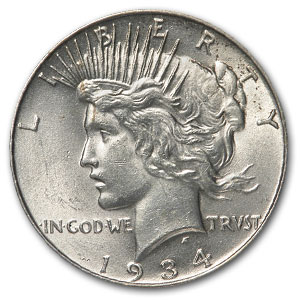 Buy 1934 Peace Dollar BU Details (Cleaned)