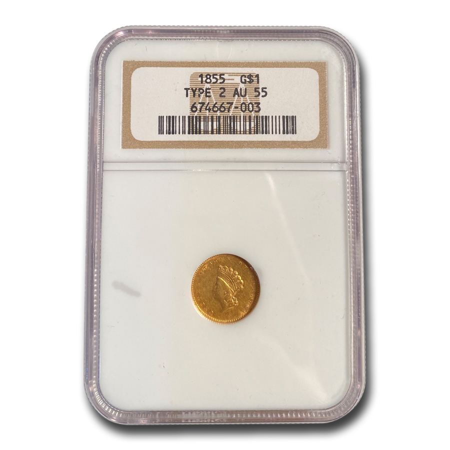 Buy 1855 $1 Indian Head Gold AU-55 NGC - Click Image to Close