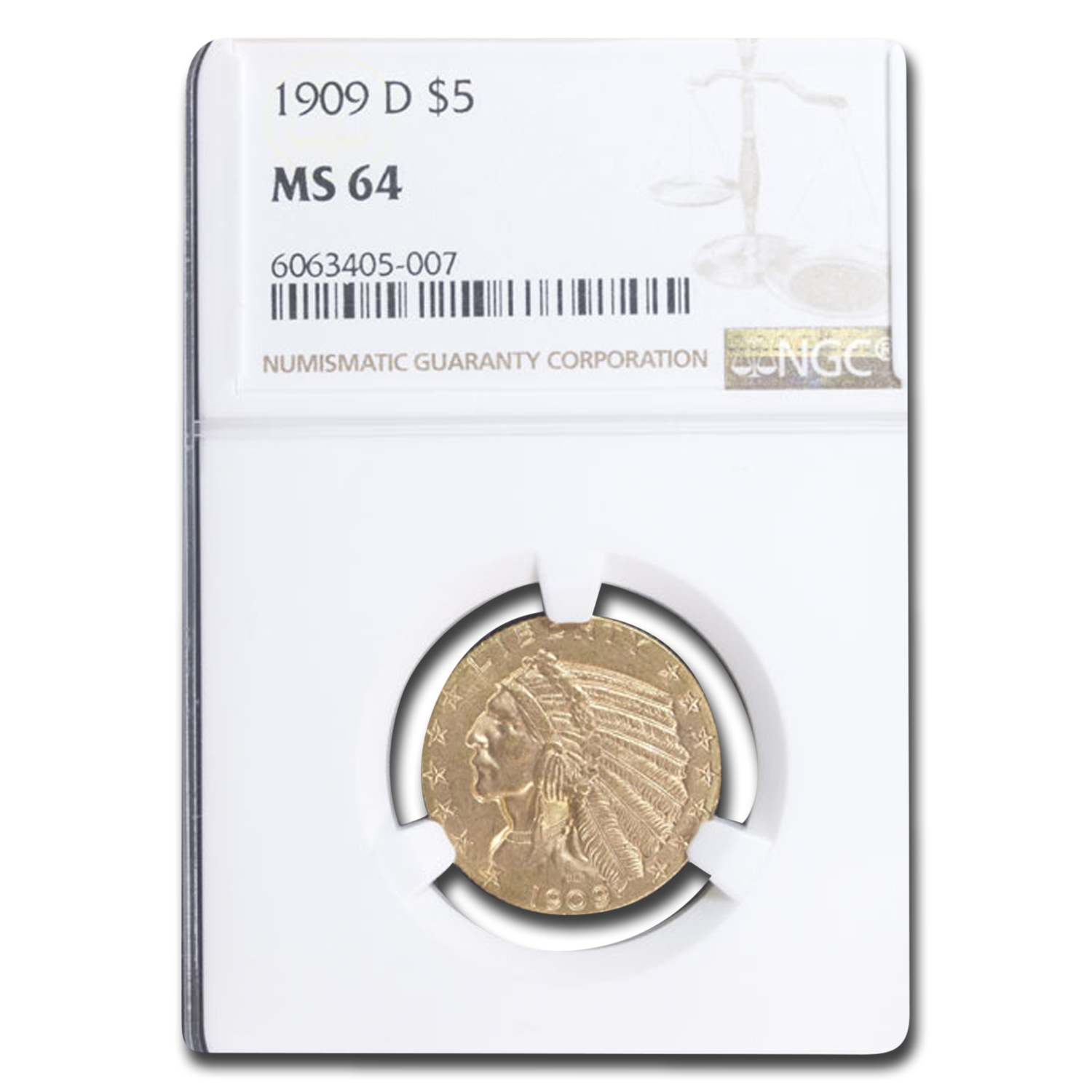 Buy 1909-D $5 Indian Gold Half Eagle MS-64 NGC