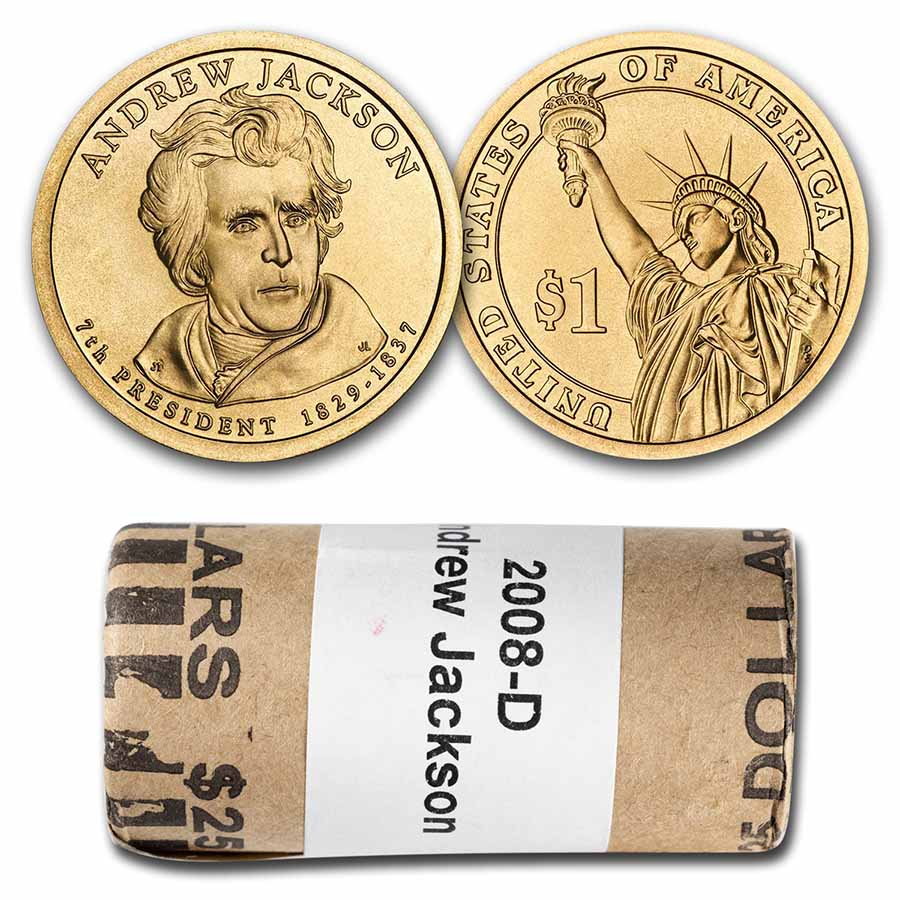 Buy 2008-D Andrew Jackson 25-Coin Presidential Dollar Roll - Click Image to Close