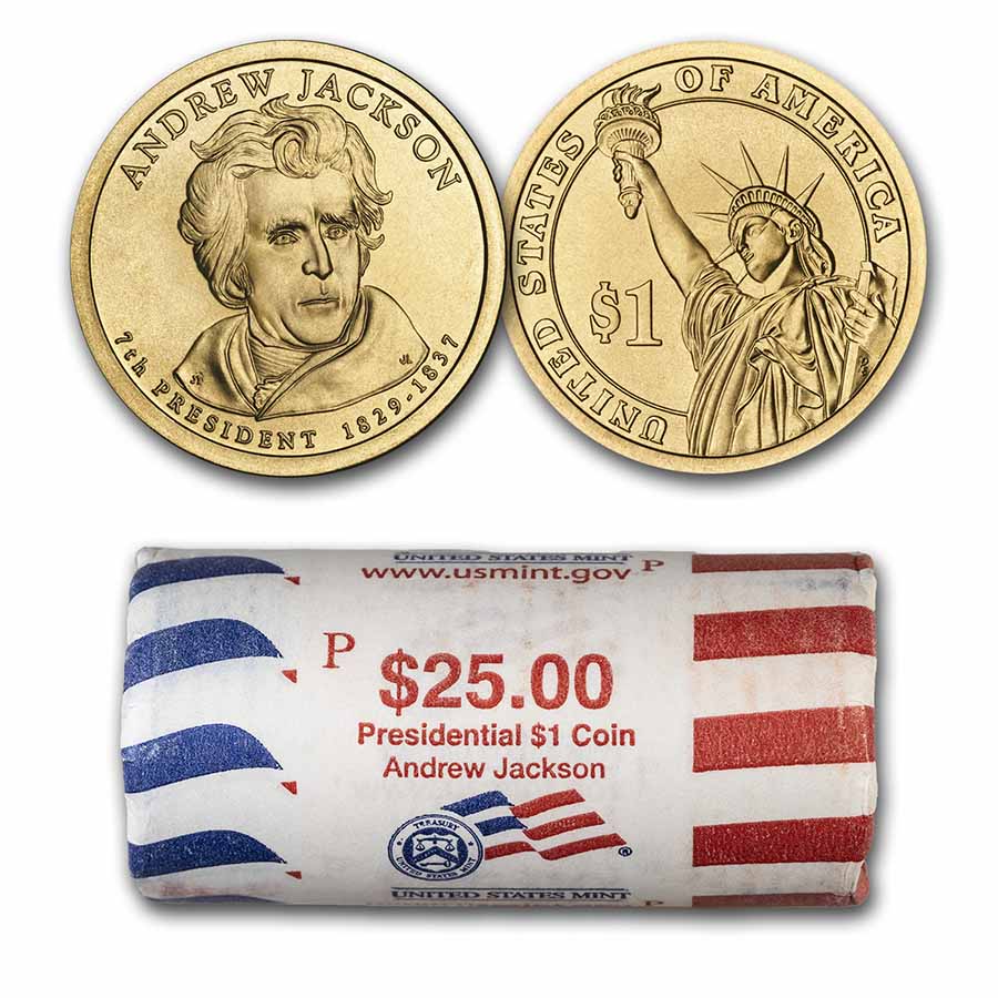 Buy 2008-P Andrew Jackson 25-Coin Presidential Dollar Roll - Click Image to Close