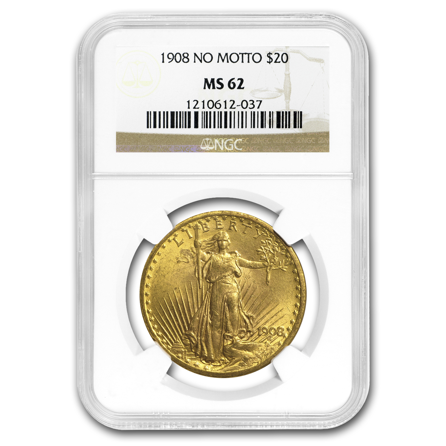 Buy 1908 $20 Saint-Gaudens Gold Double Eagle No Motto MS-62 NGC
