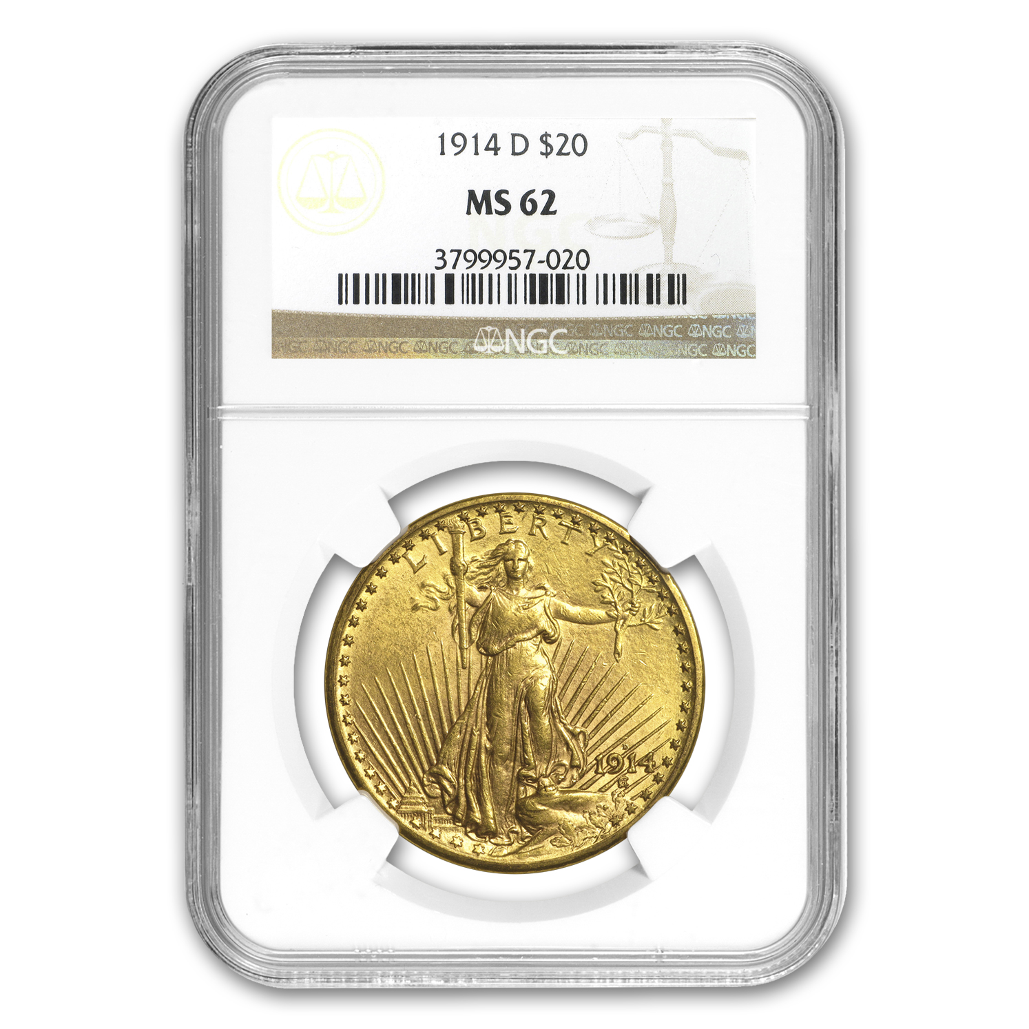 Buy 1914-D $20 Saint-Gaudens Gold Double Eagle MS-62 NGC