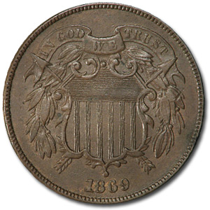 Buy 1869 Two Cent Piece AU - Click Image to Close