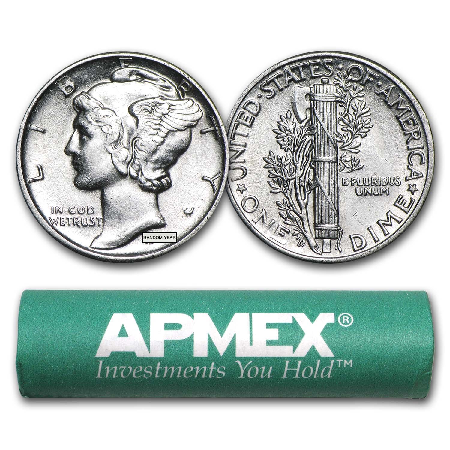 Buy 90% Silver Mercury Dime 50-Coin Roll AU
