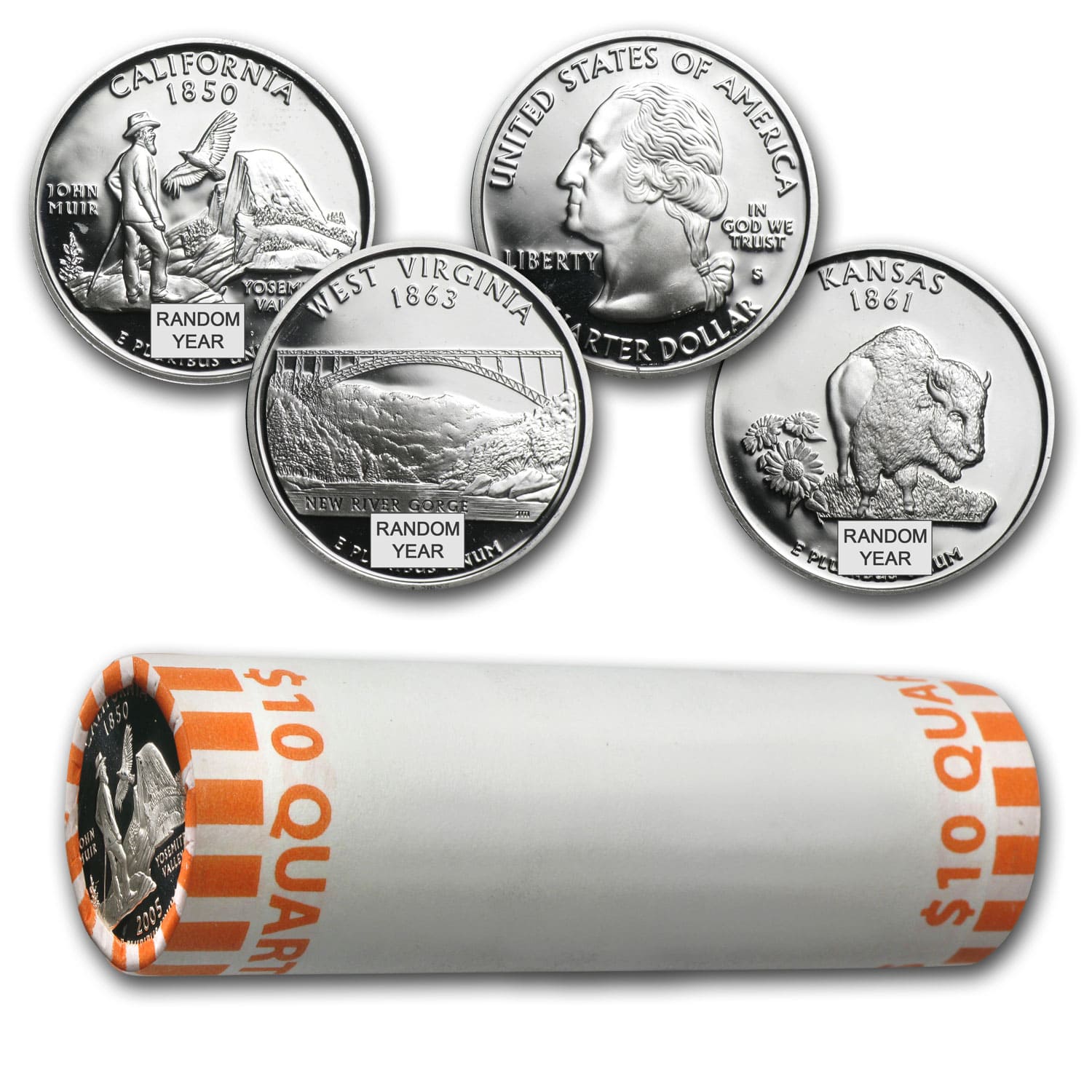 Buy 90% Silver Statehood/ATB Quarters 40-Coin Roll Proof