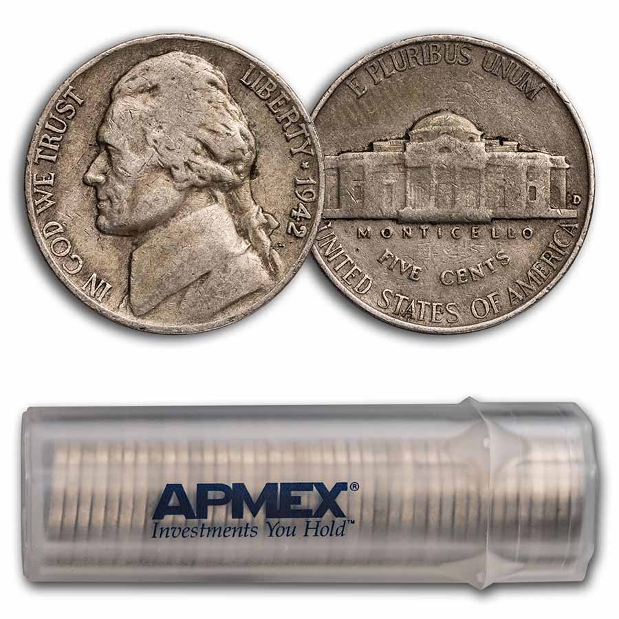 Buy 1942-D Jefferson Nickel 40-Coin Roll Avg Circ