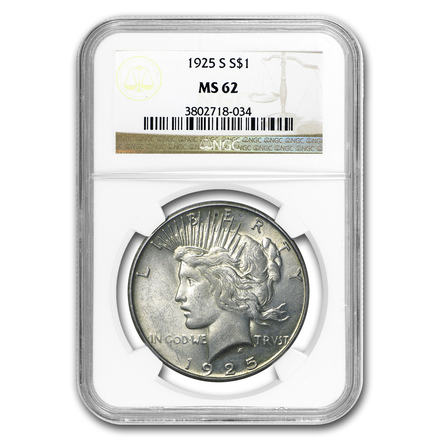 Buy 1925-S Peace Dollar MS-62 NGC