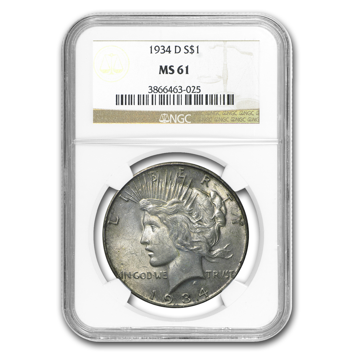 Buy 1934-D Peace Dollar MS-61 NGC - Click Image to Close