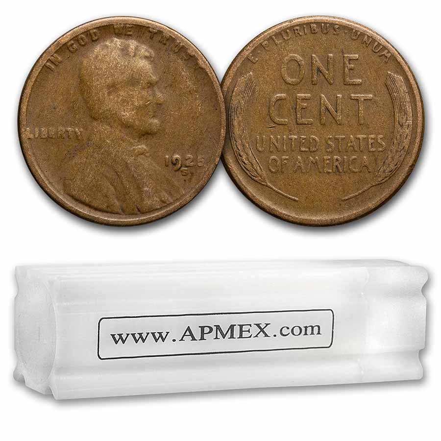 Buy 1925-S Lincoln Cent 50-Coin Roll Avg Circ