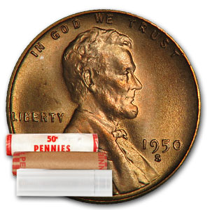 Buy 1950-S Lincoln Cent 50-Coin Roll BU