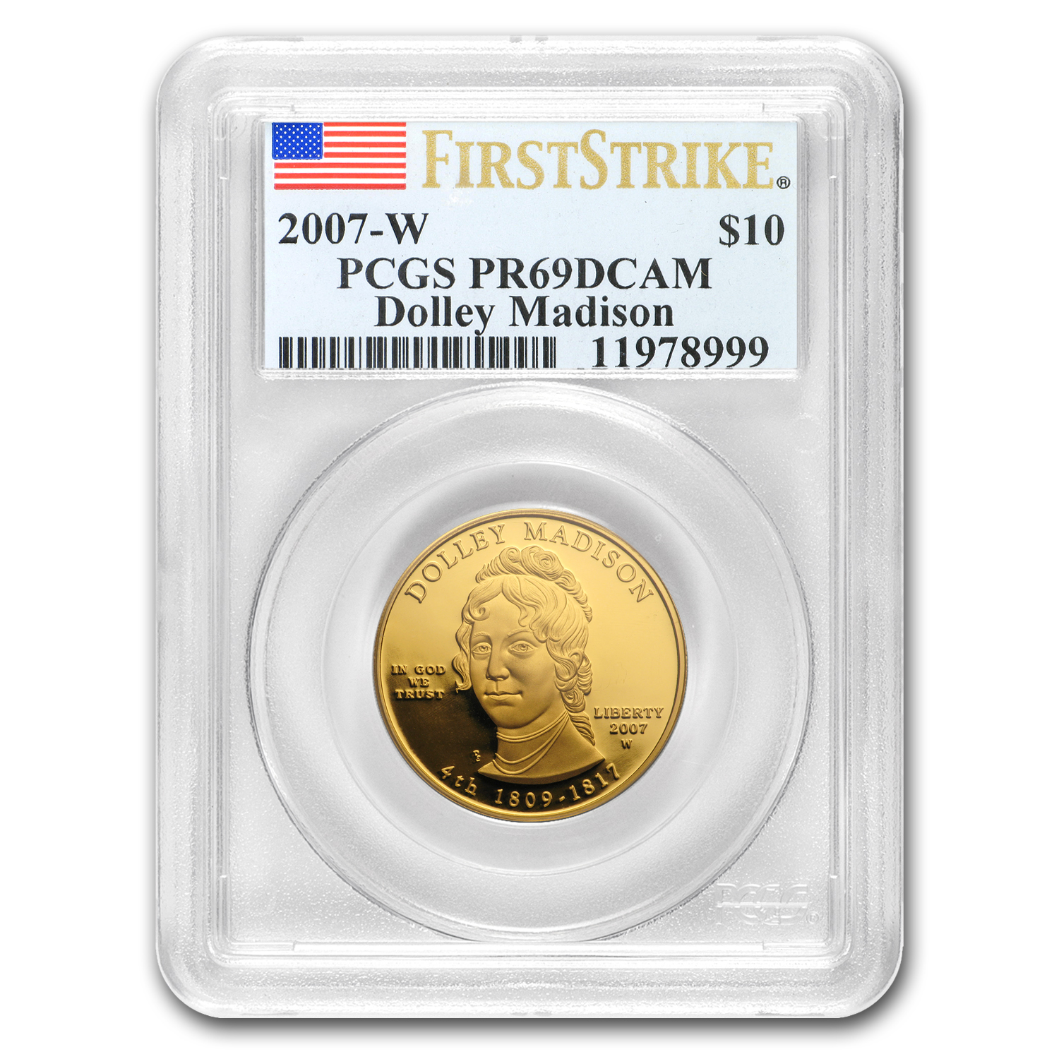 Buy 2007-W 1/2 oz Proof Gold Dolley Madison PR-69 PCGS (FS) - Click Image to Close