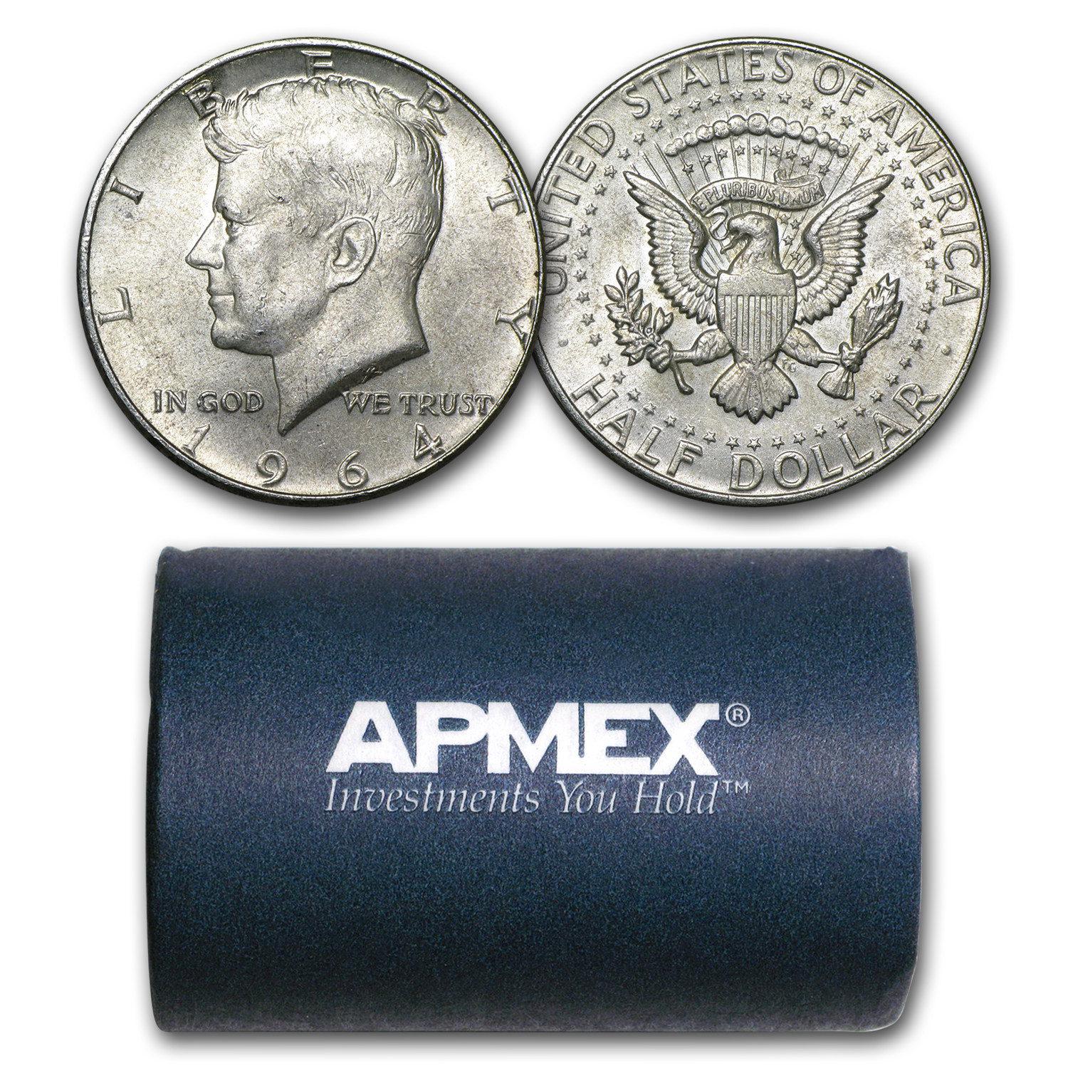 Buy 90% Silver 1964-P/D Kennedy Half Dollar 20-Coin Roll Avg Circ