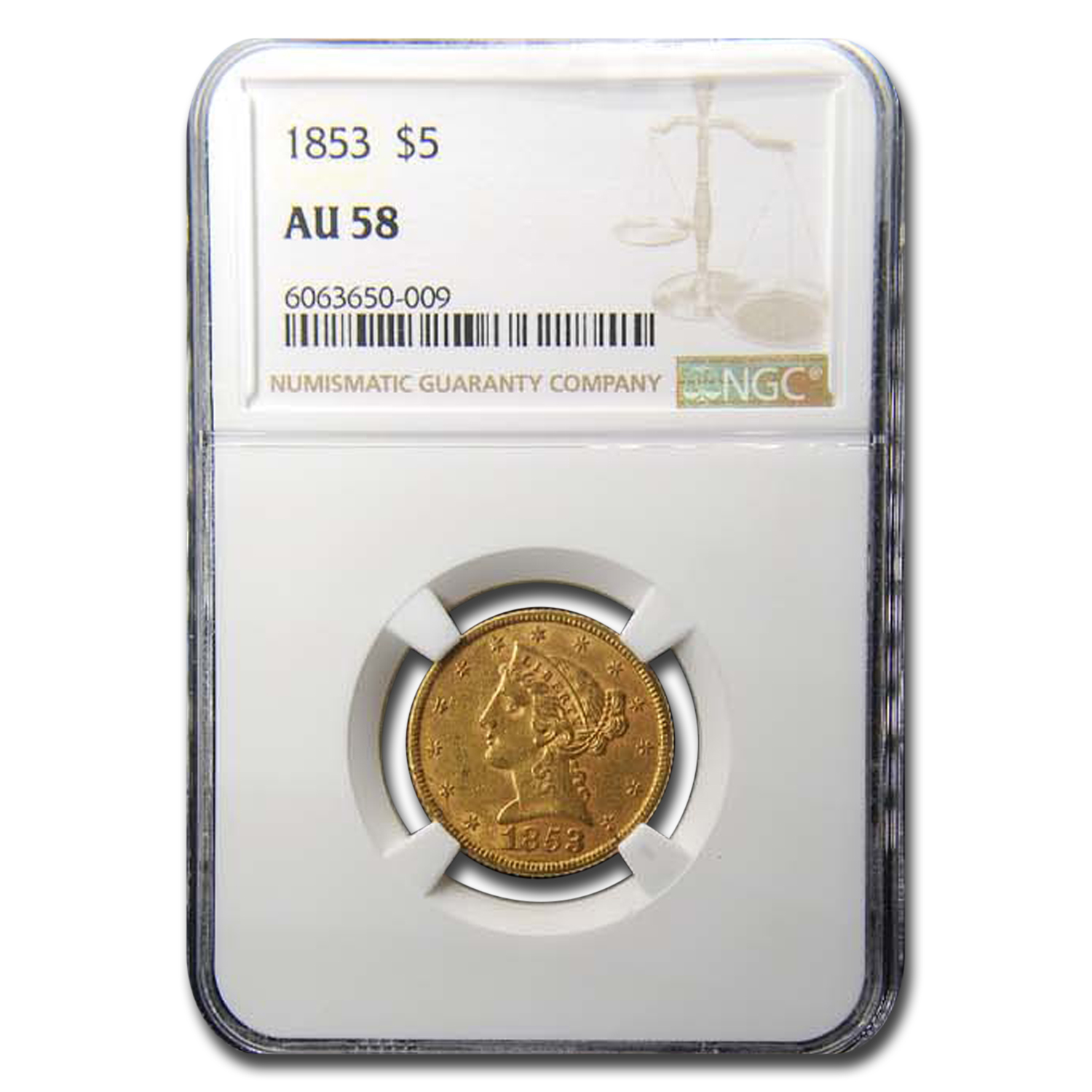 Buy 1853 $5 Liberty Gold Half Eagle AU-58 NGC - Click Image to Close