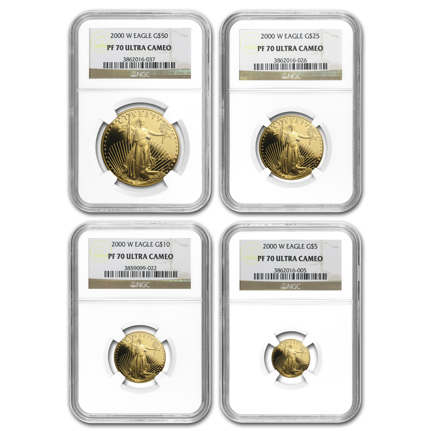 Buy 2000-W 4-Coin Proof American Gold Eagle Set PF-70 NGC