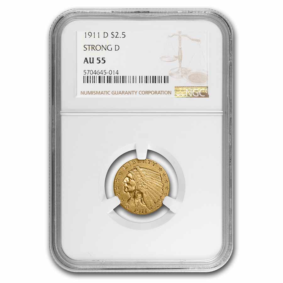 Buy 1911-D $2.50 Indian Gold Quarter Eagle AU-55 NGC (Strong D) - Click Image to Close