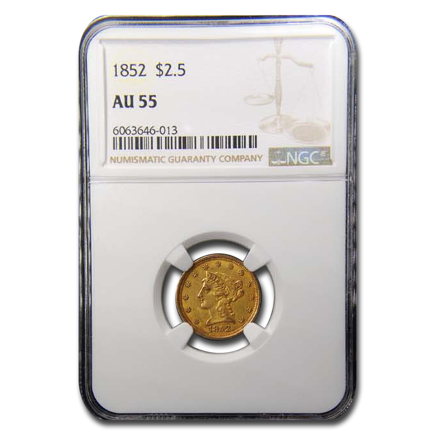Buy 1852 $2.50 Liberty Gold Quarter Eagle AU-55 NGC - Click Image to Close
