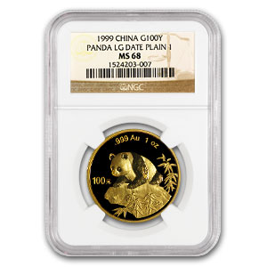 Buy 1999 China 1 oz Gold Panda Large Date/Plain 1 MS-68 NGC