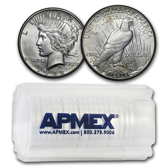 Buy 1922-S Peace Silver Dollars BU (20-Coin Roll) - Click Image to Close
