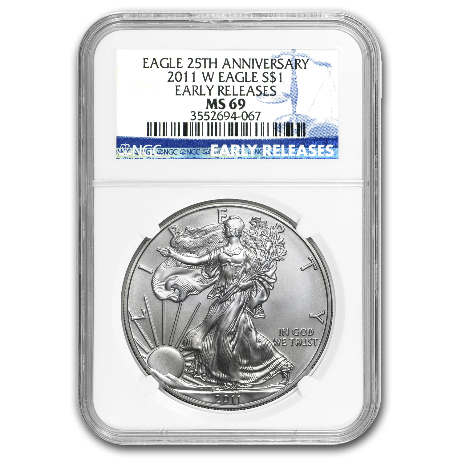 Buy 2011 Silver Eagle MS-69 NGC (25th Anniversary, ER, Blue Label)
