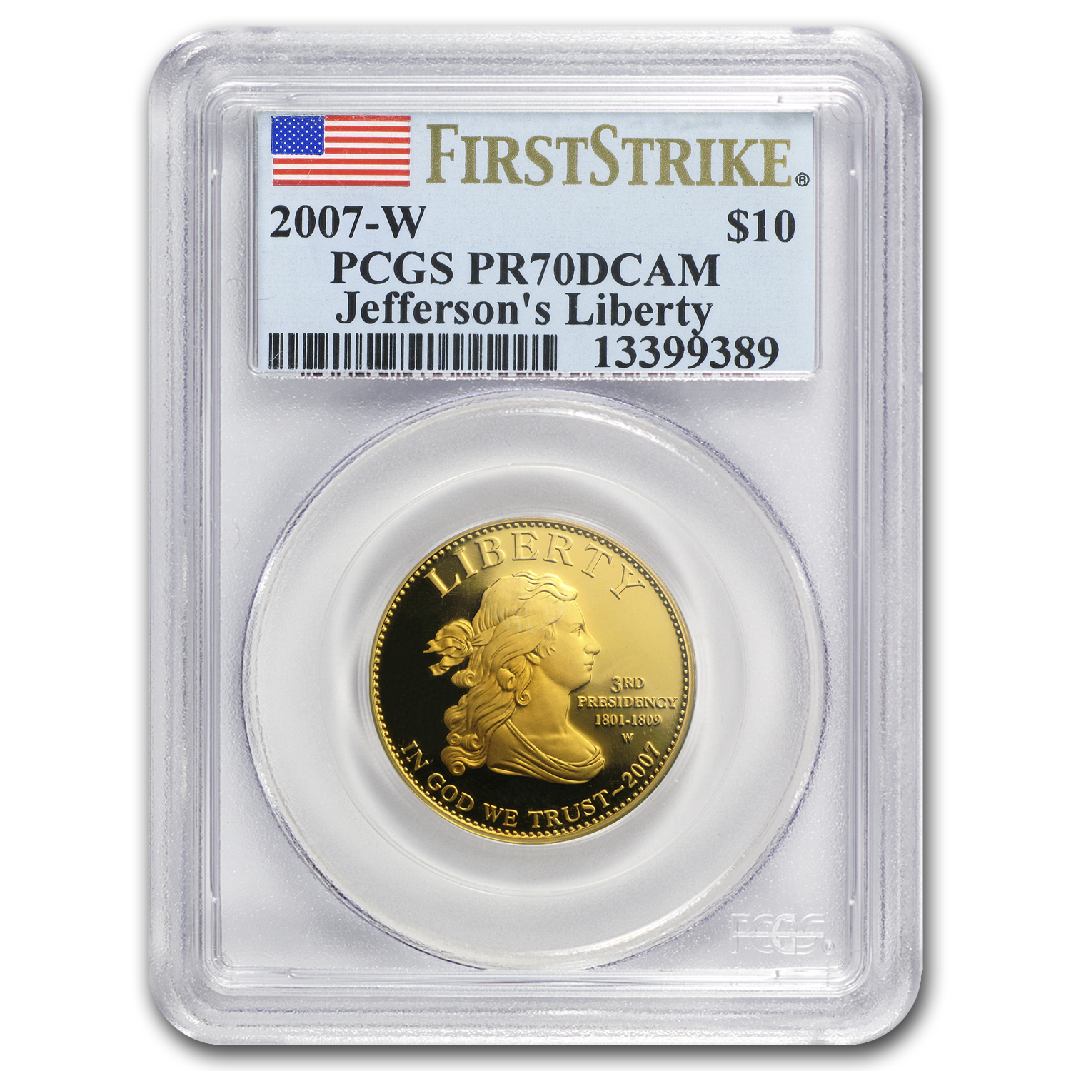 Buy 2007-W 1/2 oz Proof Gold Jefferson's Liberty PR-70 PCGS (FS) - Click Image to Close
