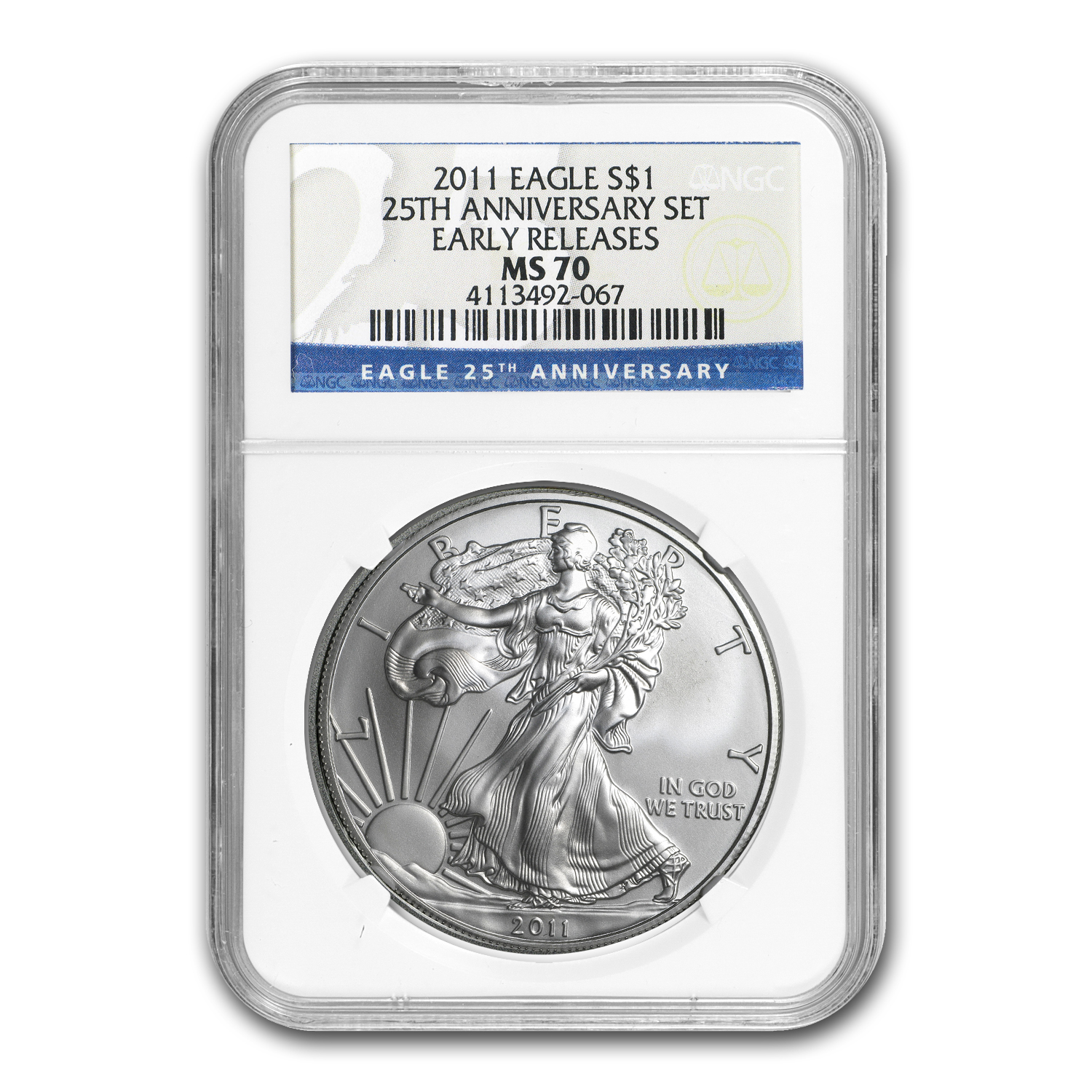 Buy 2011 Silver Eagle MS-70 NGC (25th Anniversary, ER, Blue Label)