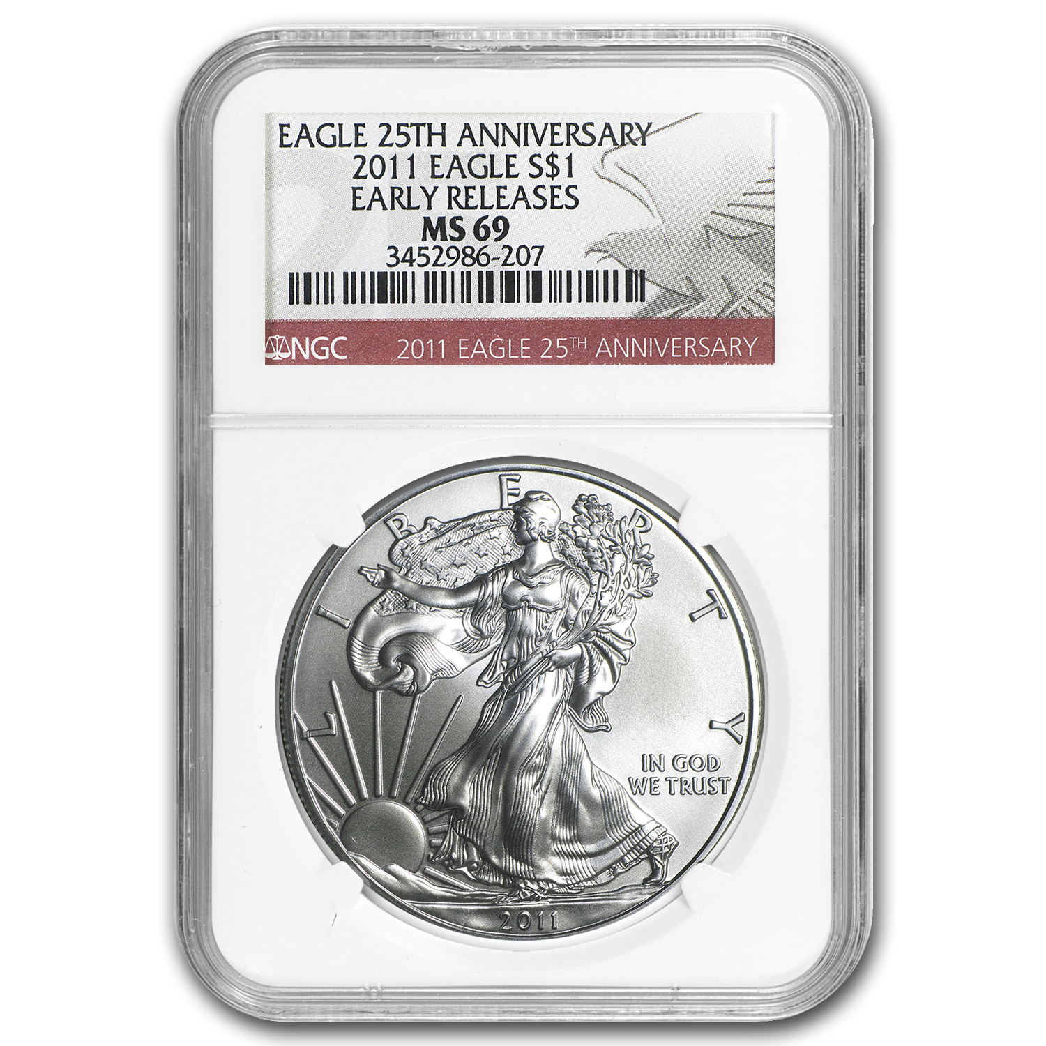Buy 2011 Silver Eagle MS-69 NGC (25th Anniversary, ER, Red Label)
