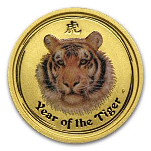 Buy 2010 Australia 1/10 oz Gold Lunar Tiger BU (SII, Colorized) - Click Image to Close