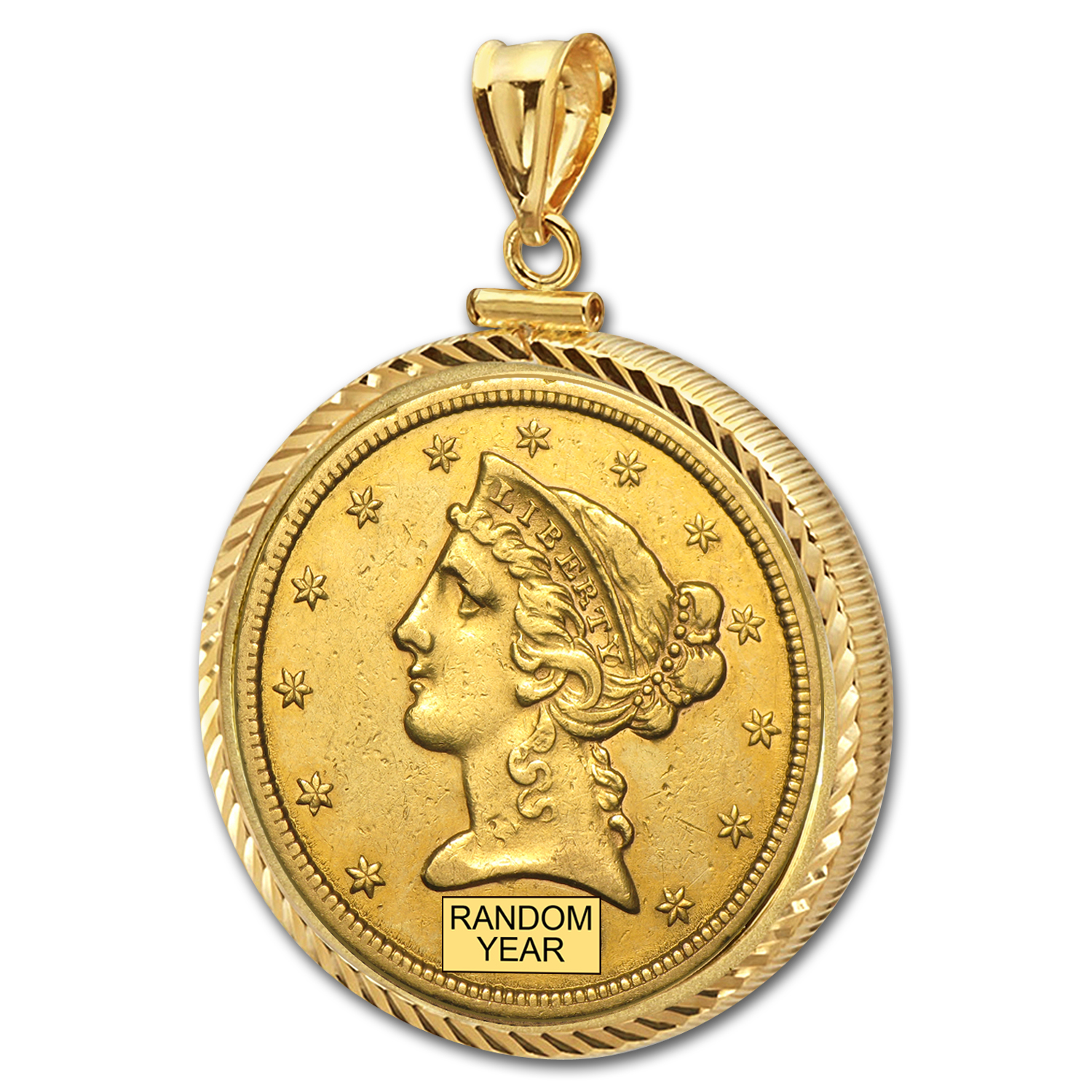 Buy $5 Liberty Gold Half Eagle Pendant (Diamond-ScrewTop Bezel) - Click Image to Close