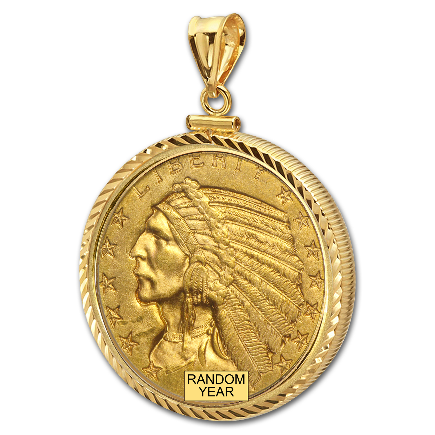 Buy $5 Indian Gold Half Eagle Pendant (Diamond-ScrewTop Bezel) - Click Image to Close