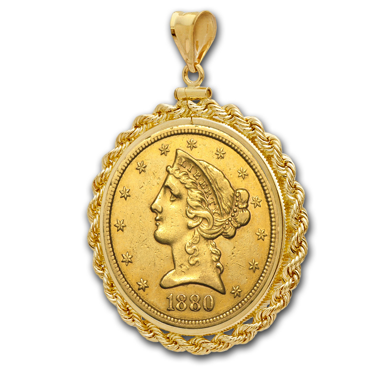 Buy $5 Liberty Gold Half Eagle Pendant (Rope-ScrewTop Bezel) - Click Image to Close