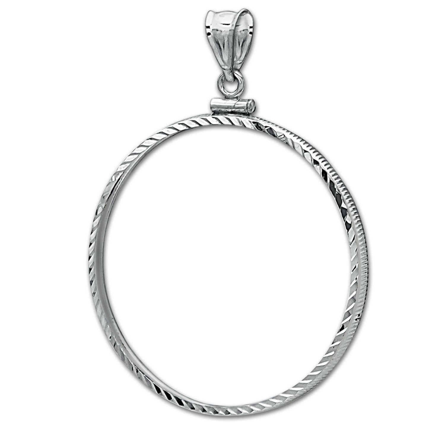 Buy 14K White Gold Screw-Top Diamond-Cut Coin Bezel - 22 mm