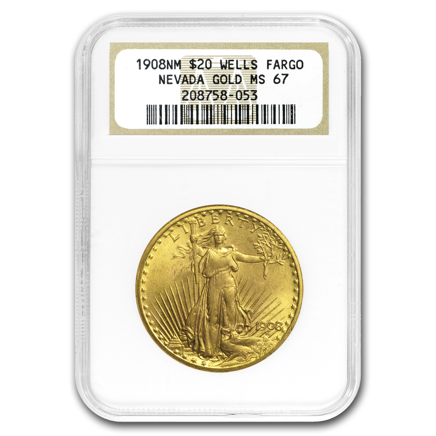 Buy 1908 $20 Saint-Gaudens Gold No Motto MS-67 NGC (Wells Fargo)