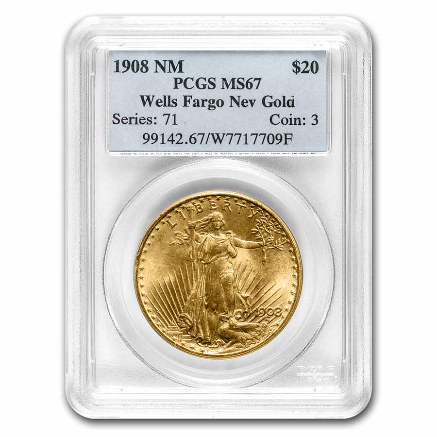 Buy 1908 $20 Saint-Gaudens Gold No Motto MS-67 PCGS (Wells Fargo) - Click Image to Close