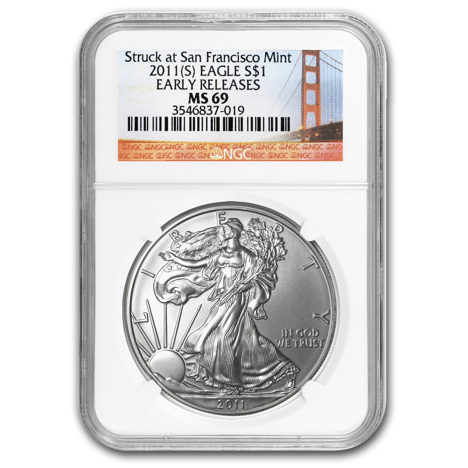 Buy 2011 (S) Silver Eagle MS-69 NGC (ER, Golden Gate Bridge Label)