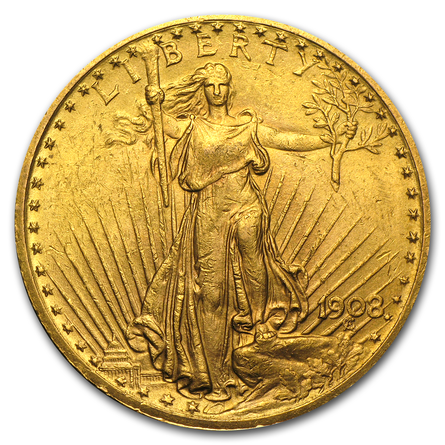 Buy 1908 $20 Saint-Gaudens Gold Double Eagle w/Motto AU