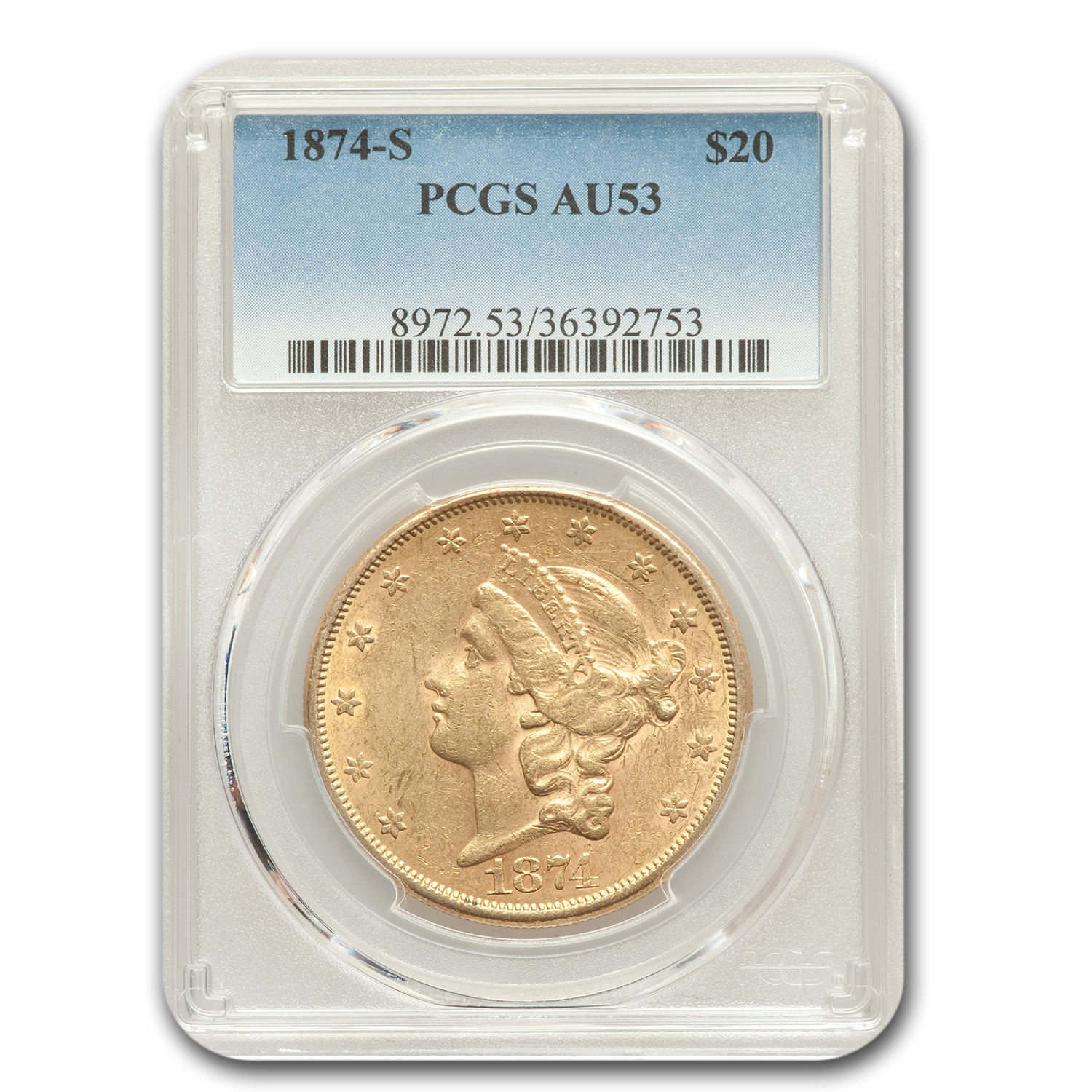 Buy 1874-S $20 Liberty Gold Double Eagle AU-53 PCGS