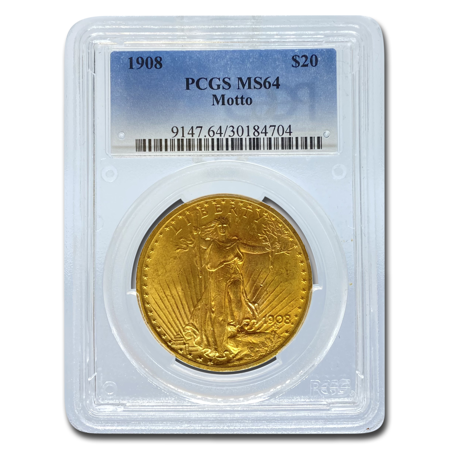 Buy 1908 $20 Saint-Gaudens Gold Double Eagle w/Motto MS-64 PCGS - Click Image to Close