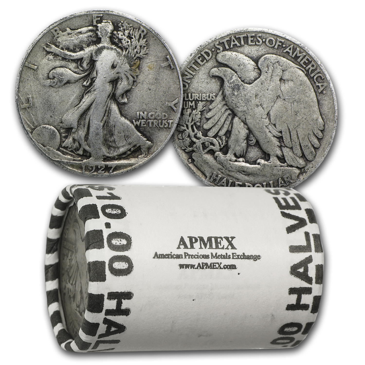 Buy 1927-S Walking Liberty Halves 20-Coin Roll Avg Circ