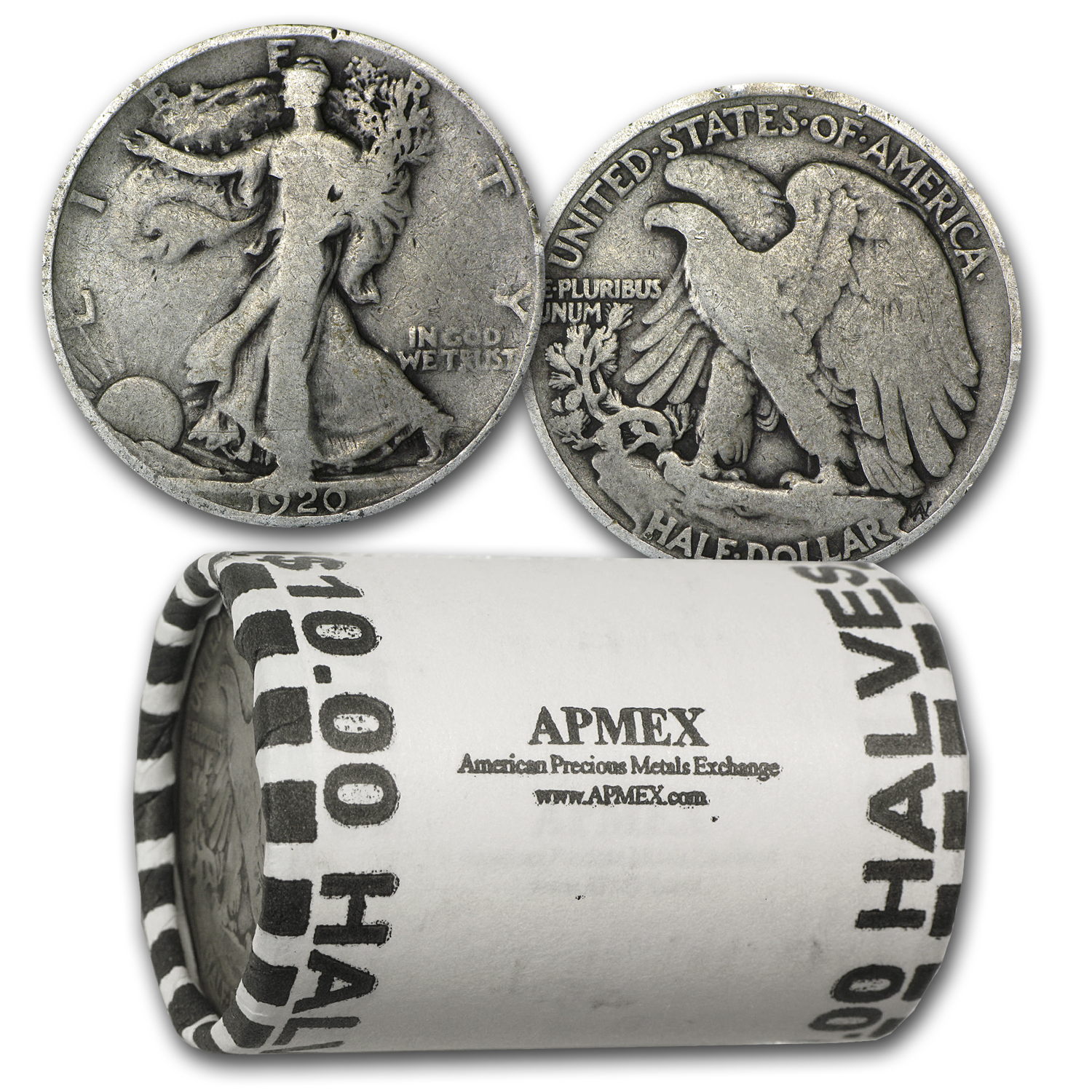 Buy 1920 Walking Liberty Halves 20-Coin Roll Avg Circ