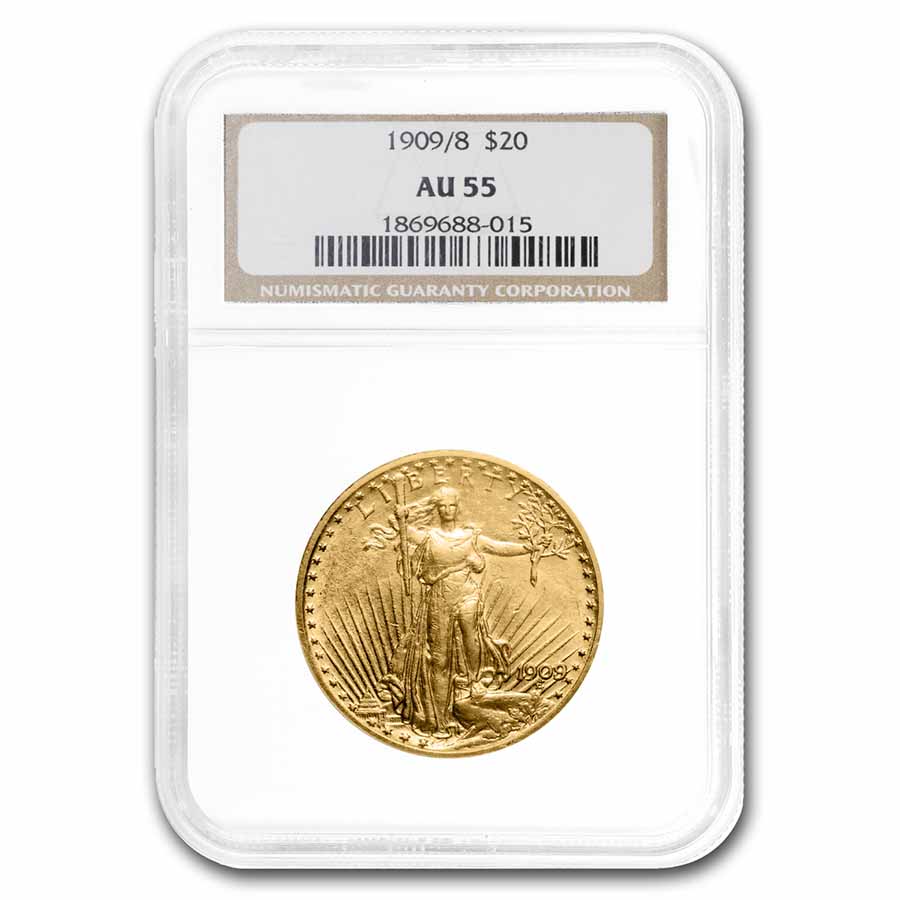 Buy 1909/8 $20 Saint-Gaudens Gold Double Eagle AU-55 NGC