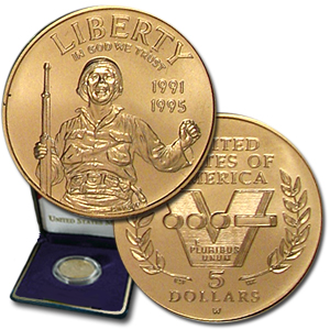 Buy 1993-W Gold $5 Commem World War II BU (w/Box & COA) - Click Image to Close