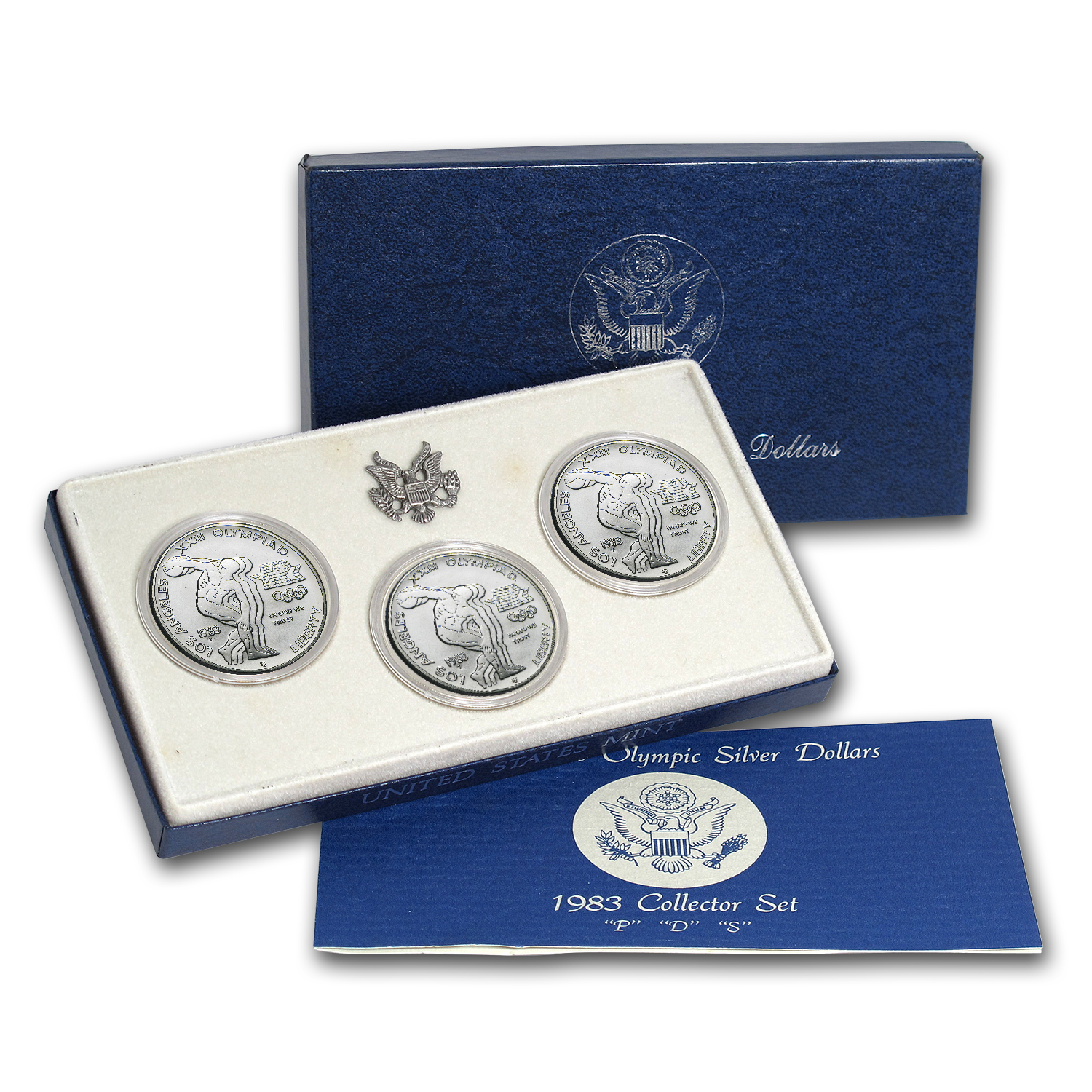 Buy 1983 3-Coin Olympic Set BU (P,D,S Dollars, w/Box & COA)