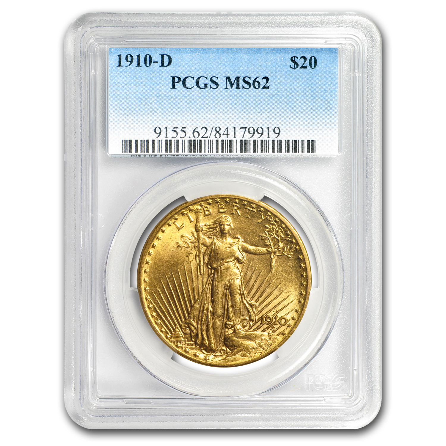 Buy 1910-D $20 Saint-Gaudens Gold Double Eagle MS-62 PCGS