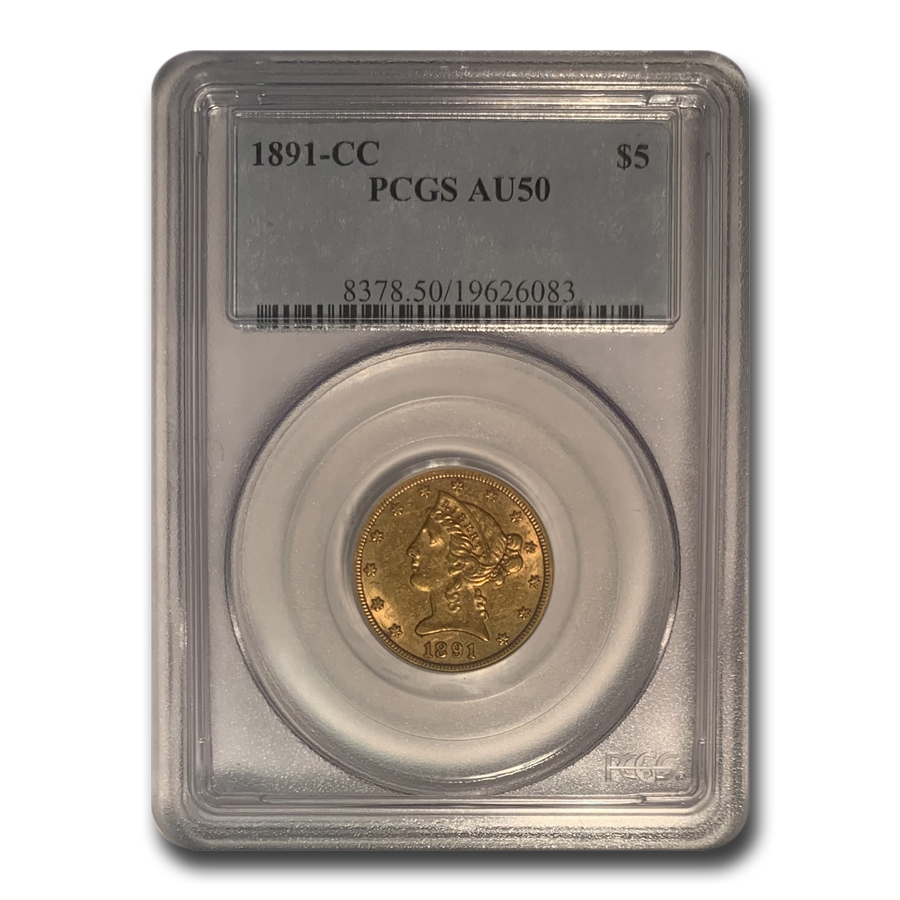 Buy 1891-CC $5 Liberty Gold Half Eagle AU-50 PCGS - Click Image to Close